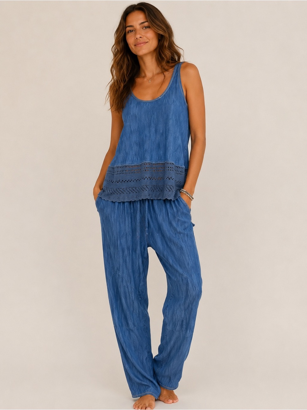 Boho Coastal Loungewear Set Stretchy Crochet Minimalist Comfort Earthy Fairycore